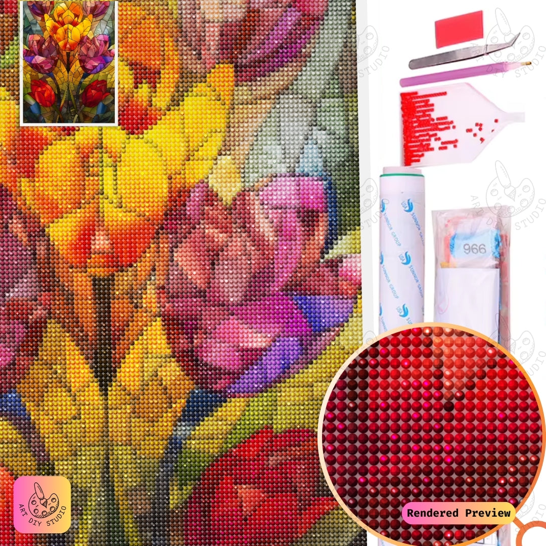 Artdiystudio Radiant Tulip Symphony Diy Diamond Painting Kit A Stained Glass Floral Masterpiece 5
