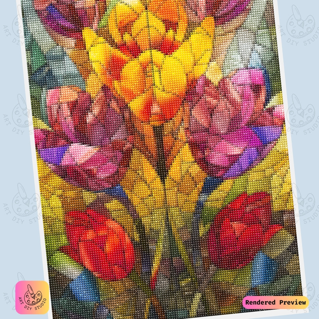 Artdiystudio Radiant Tulip Symphony Diy Diamond Painting Kit A Stained Glass Floral Masterpiece 6
