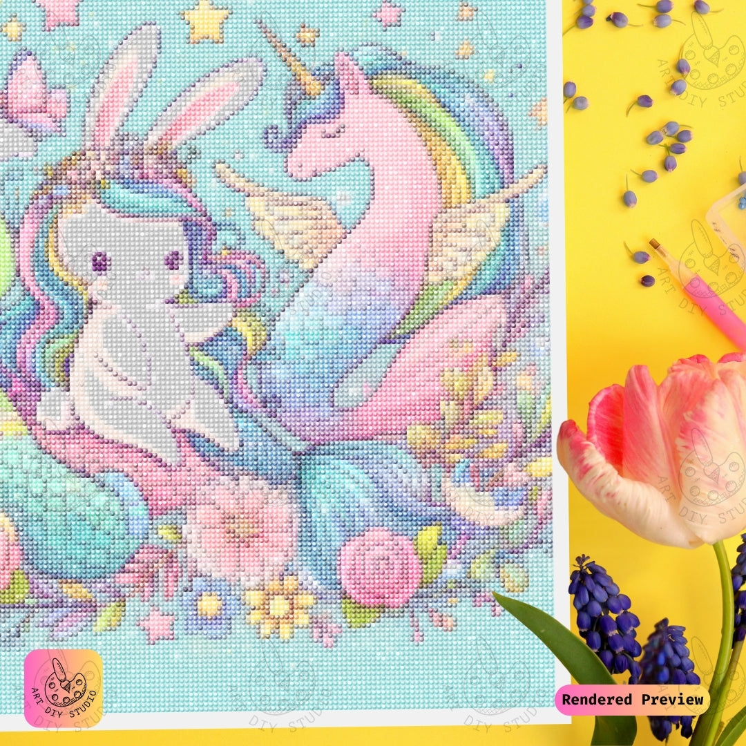 Artdiystudio Rainbow Bunny Mermaid Unicorn Diy Diamond Painting Kit A Whimsical Wonderland 3
