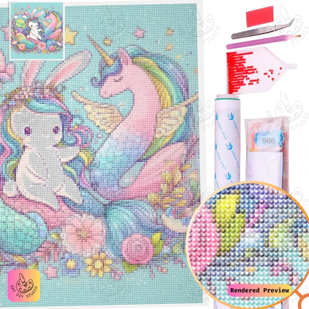 Artdiystudio Rainbow Bunny Mermaid Unicorn Diy Diamond Painting Kit A Whimsical Wonderland 5