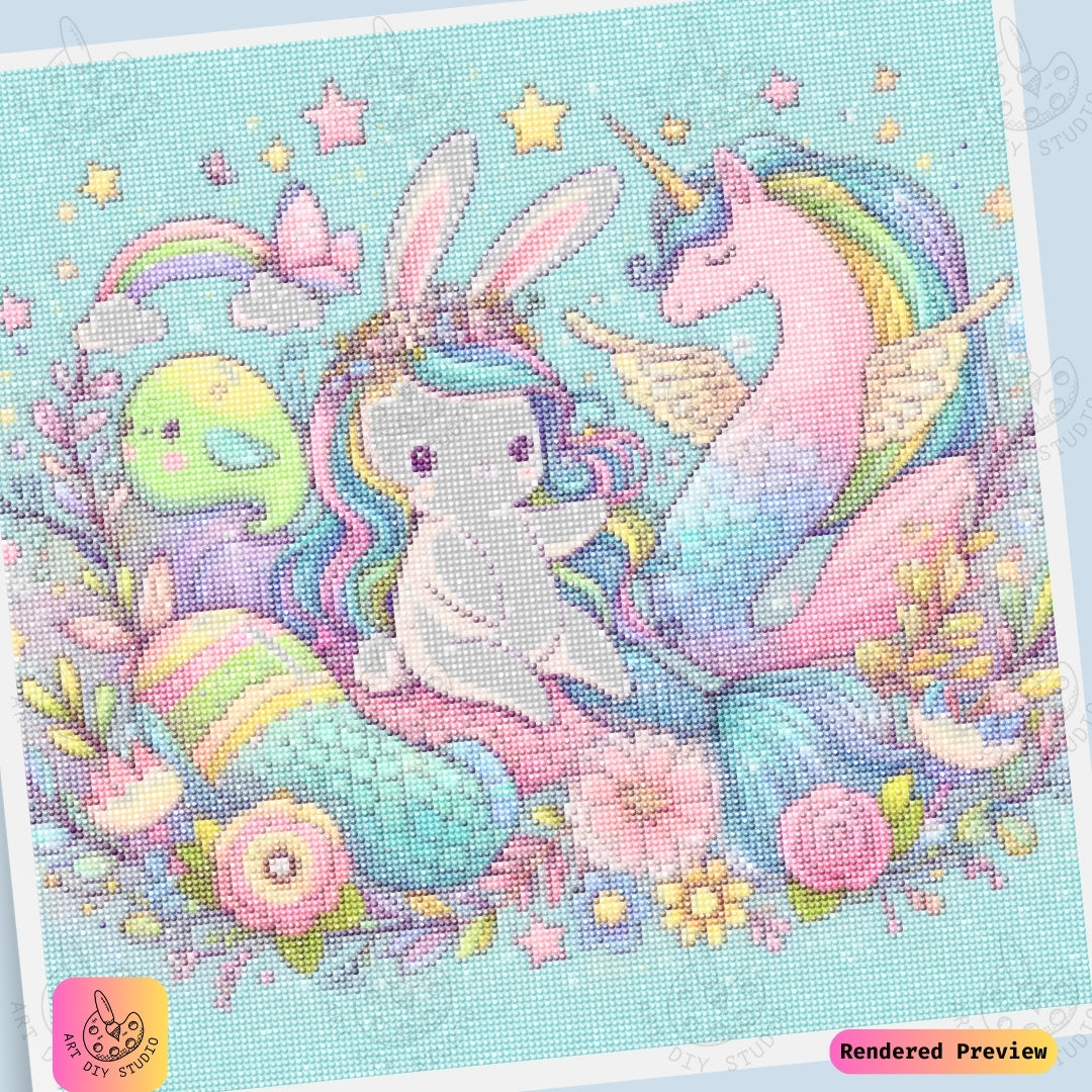 Artdiystudio Rainbow Bunny Mermaid Unicorn Diy Diamond Painting Kit A Whimsical Wonderland 6