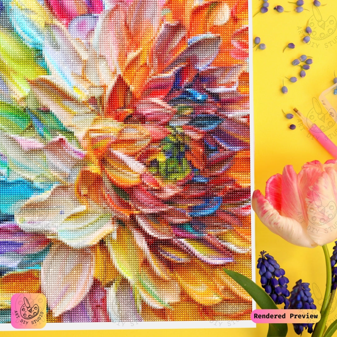 Artdiystudio Rainbow Dahlia Burst Diy Diamond Painting Kit A Radiant Explosion Of Color 3