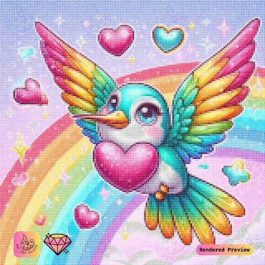 Artdiystudio Rainbow Heart Hummingbird Diy Diamond Painting Kit A Burst Of Color And Love 2