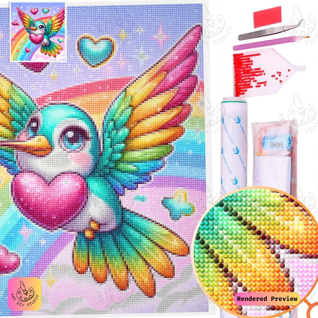 Artdiystudio Rainbow Heart Hummingbird Diy Diamond Painting Kit A Burst Of Color And Love 5
