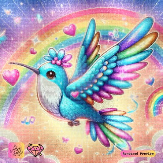 Artdiystudio Rainbow Heart Hummingbird Diy Diamond Painting Kit A Rainbow Of Love And Magic 2