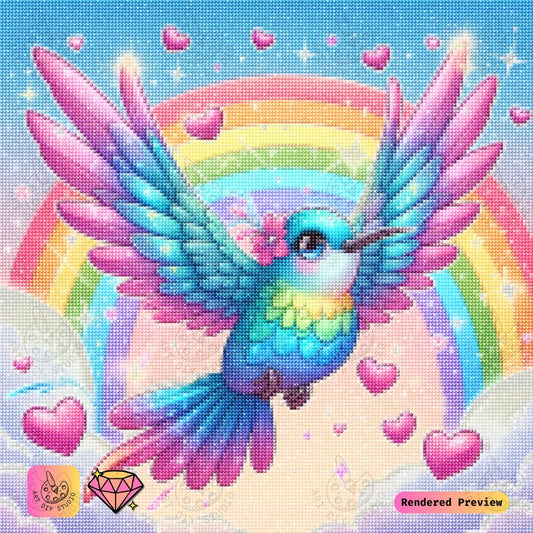 Artdiystudio Rainbow Love Hummingbird Diy Diamond Painting Kit A Flight Of Love And Color 2