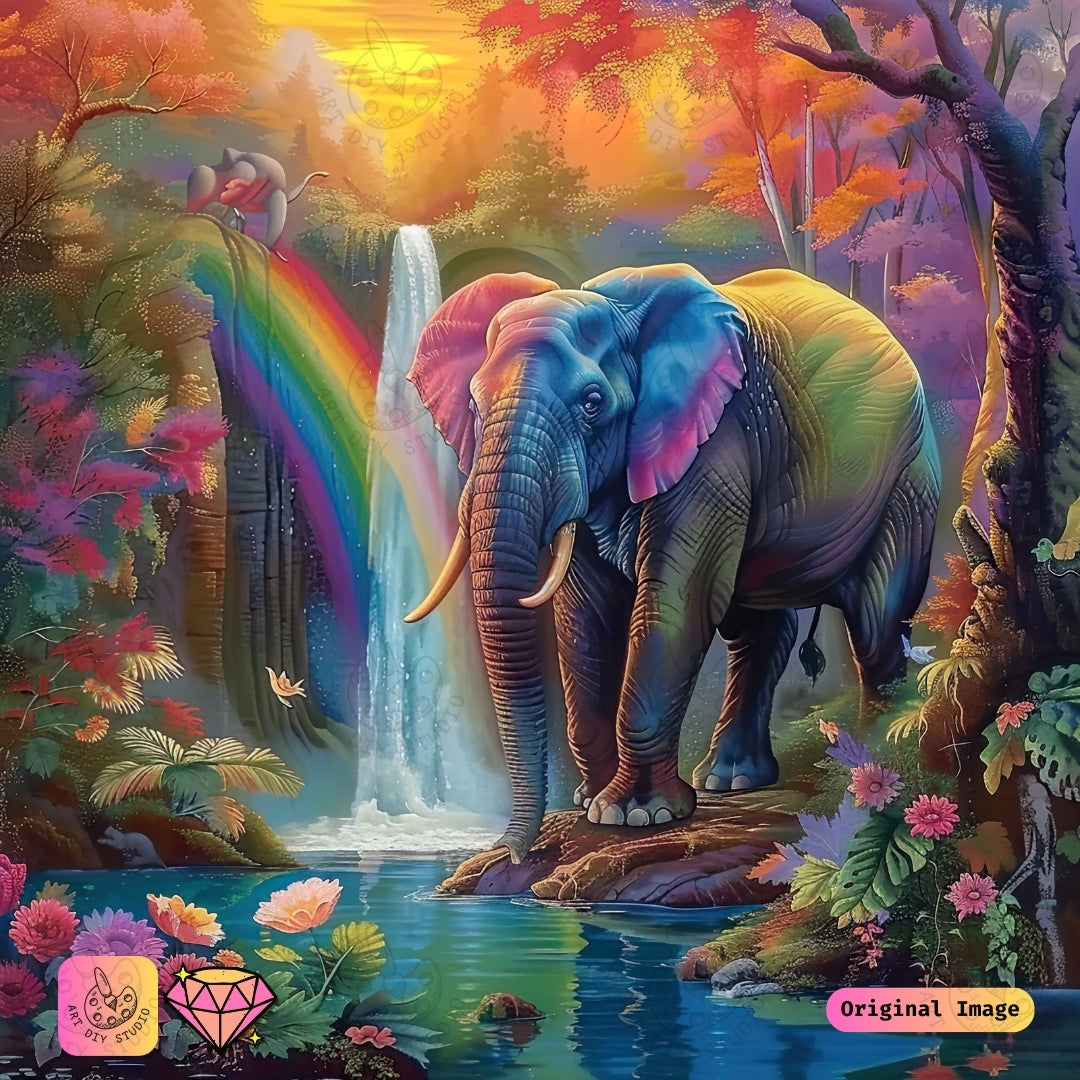 Artdiystudio Rainbow Serenity Elephant Diy Diamond Painting Kit A Magical Harmony In Art