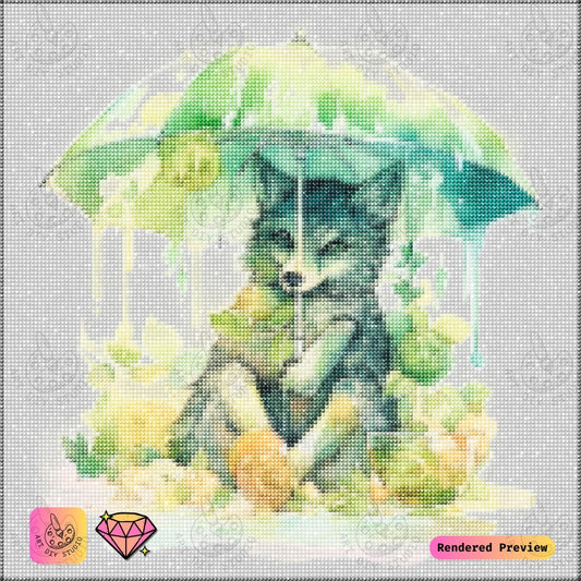Artdiystudio Rainy Day Bloom Wolf Diy Diamond Painting Kit A Whimsical Watercolor Delight 2