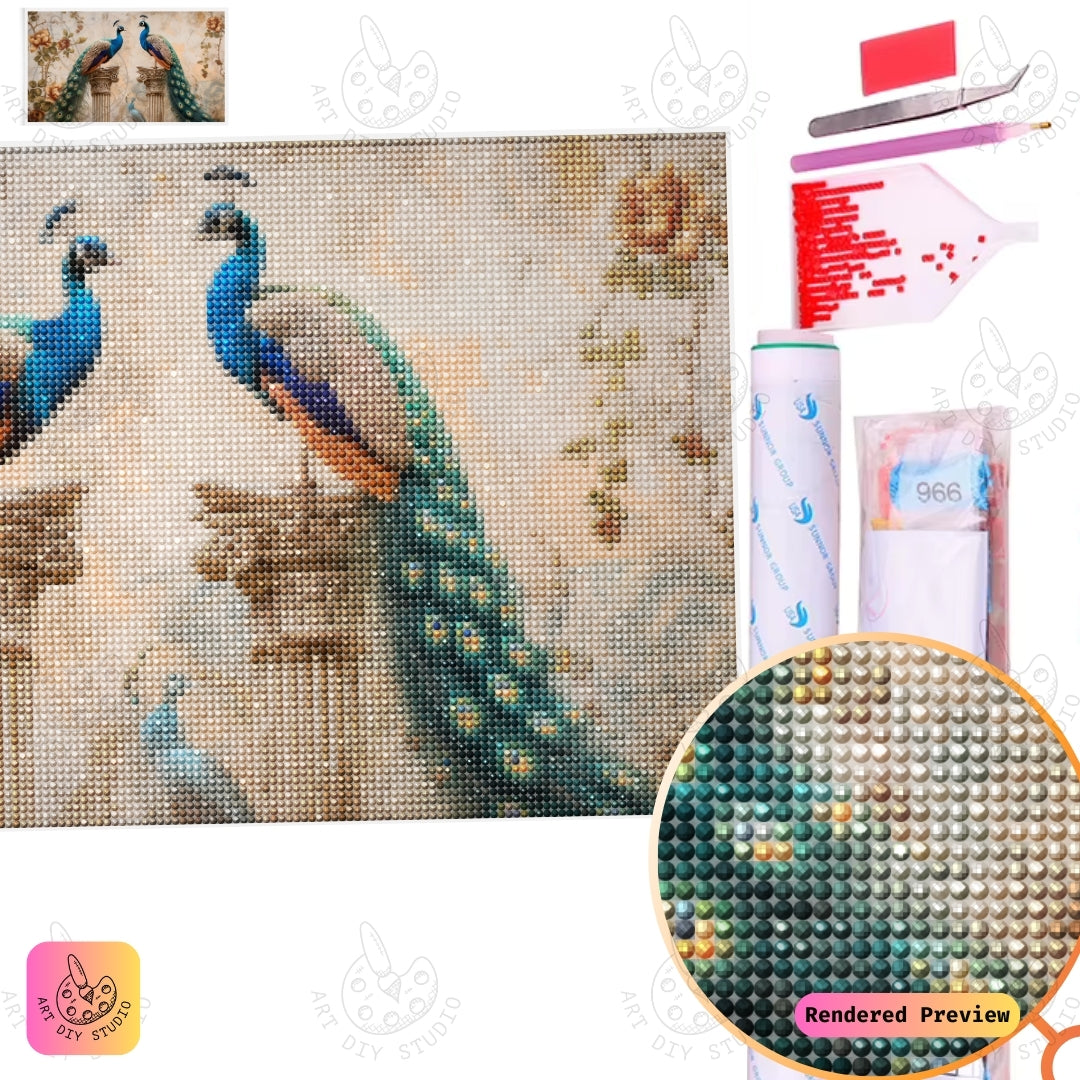 Artdiystudio Regal Peacock Duo Diy Diamond Painting Kit A Masterpiece Of Grace And Beauty 2