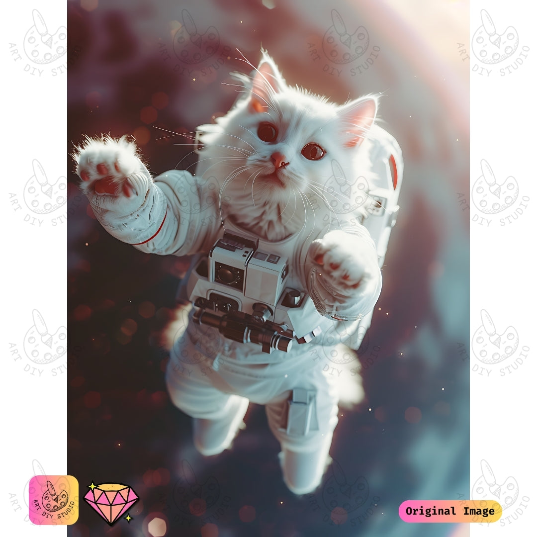 Artdiystudio Space Explorer Paws Diy Diamond Painting Kit A Cosmic Cat In Space