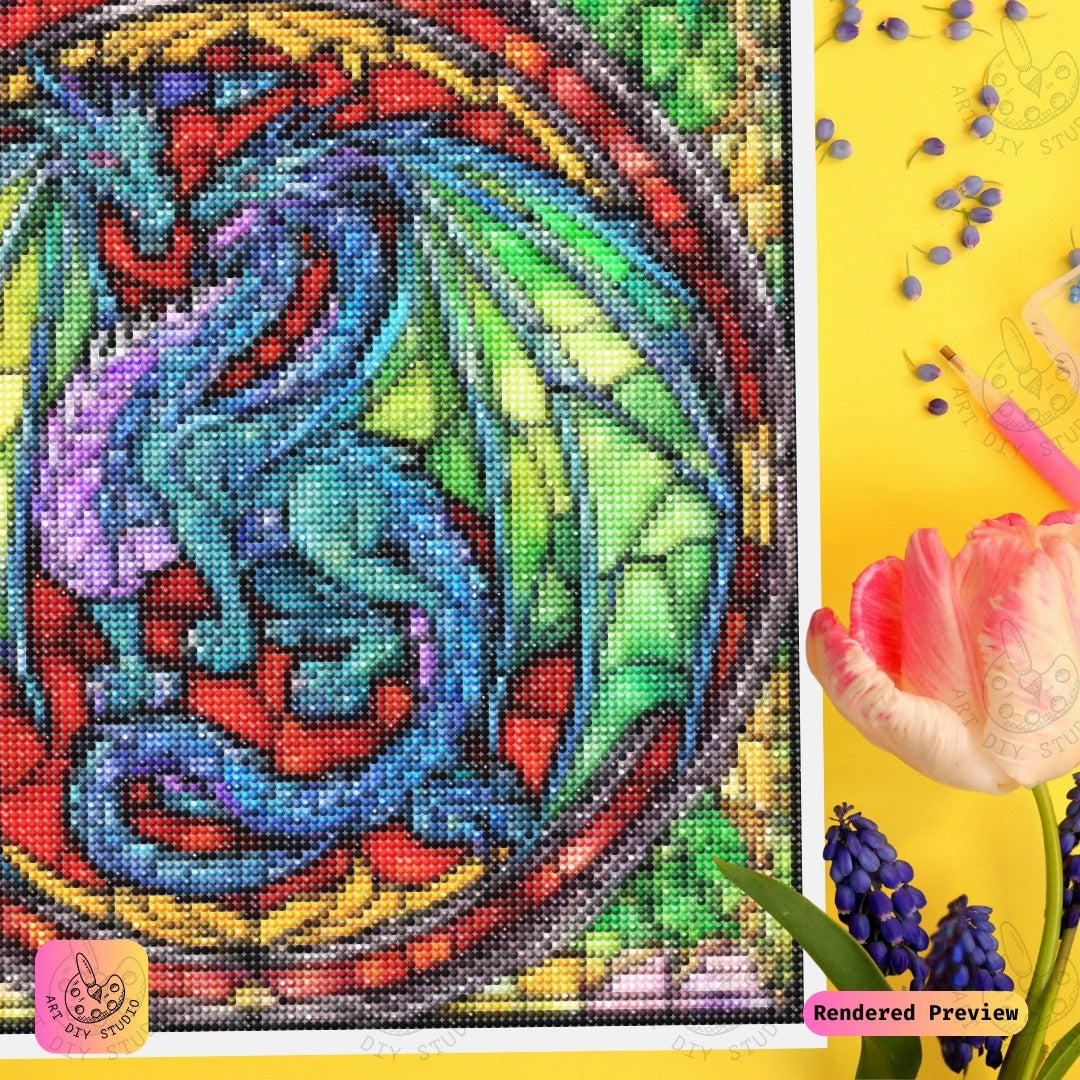 Artdiystudio Stained Glass Dragons Harmony Diy Diamond Painting Kit Enchanting Fantasy Art 3