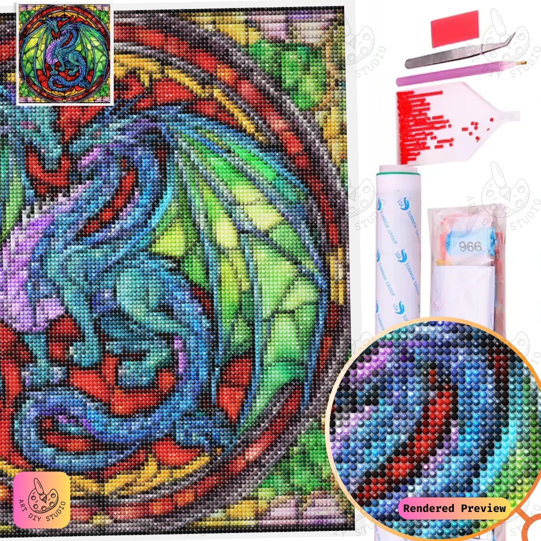 Artdiystudio Stained Glass Dragons Harmony Diy Diamond Painting Kit Enchanting Fantasy Art 5