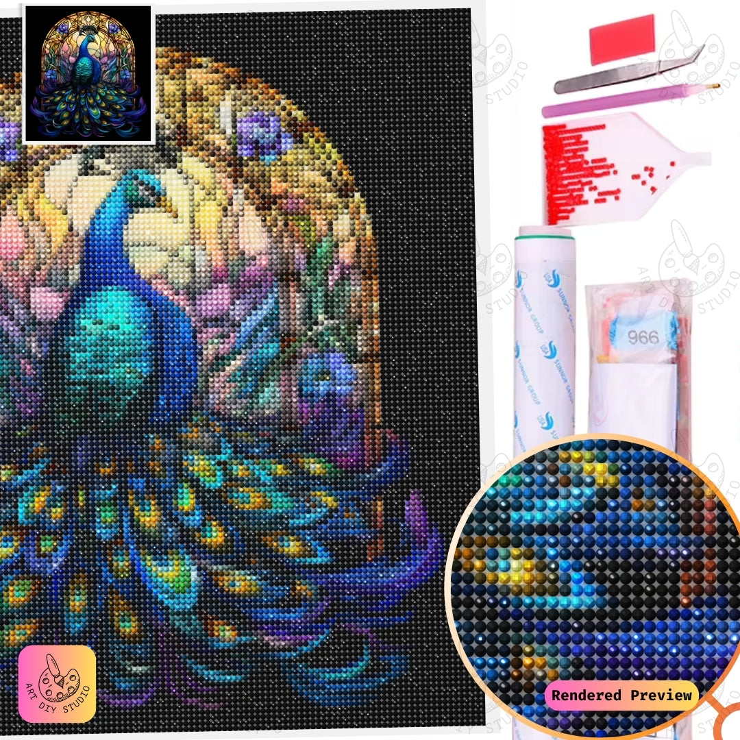 Artdiystudio Stained Glass Peacock Diy Diamond Painting Kit A Masterpiece Of Color And Elegance 2