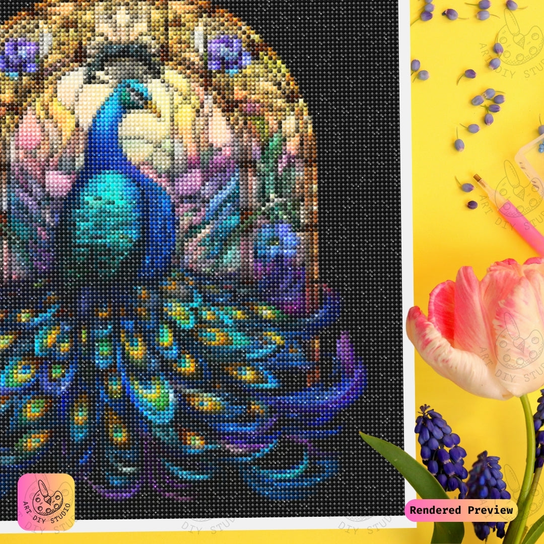 Artdiystudio Stained Glass Peacock Diy Diamond Painting Kit A Masterpiece Of Color And Elegance 4
