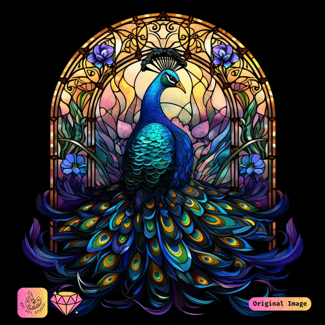 Artdiystudio Stained Glass Peacock Diy Diamond Painting Kit A Masterpiece Of Color And Elegance 6