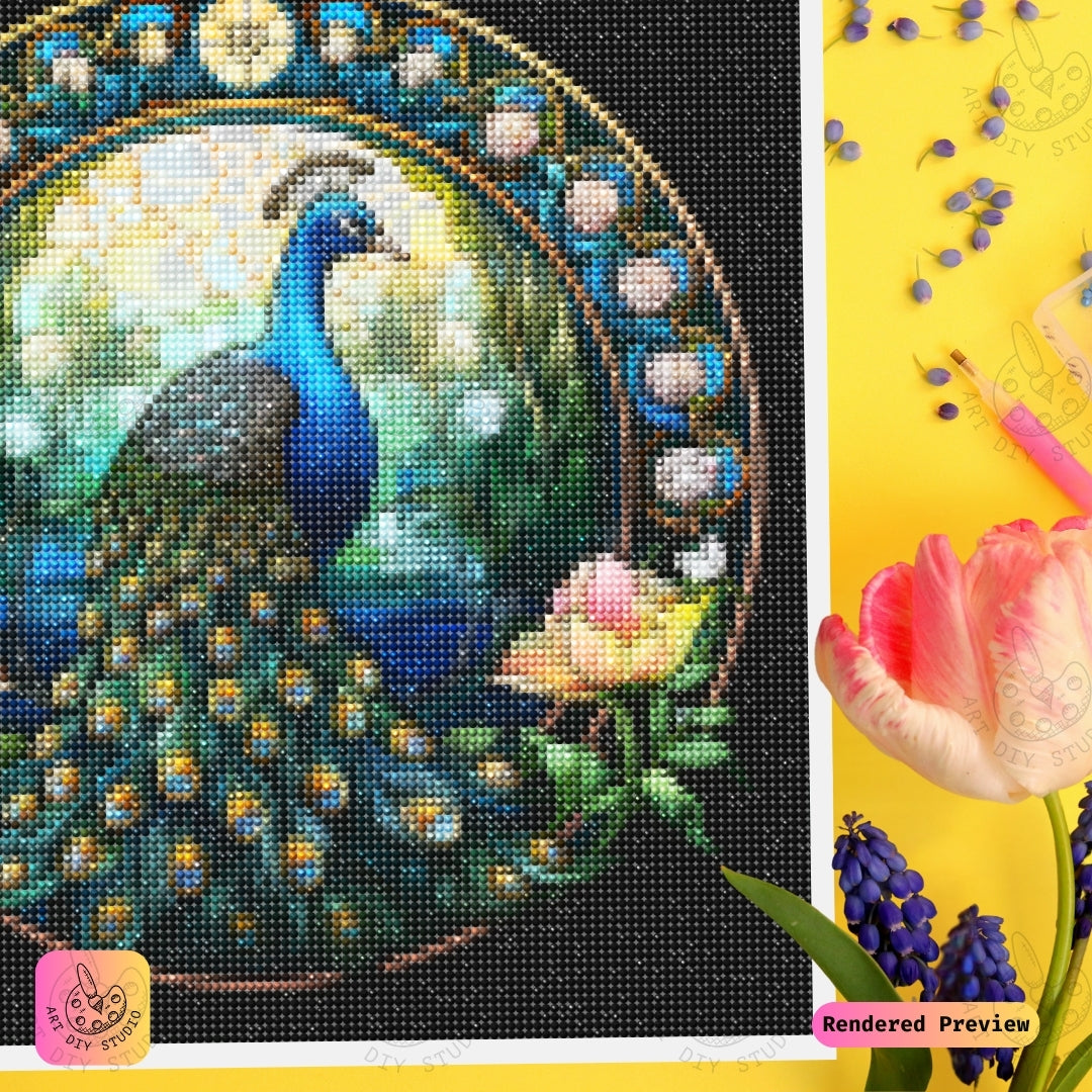 Artdiystudio Stained Glass Peacock Elegance Diy Diamond Painting Kit Craft A Timeless Beauty 4
