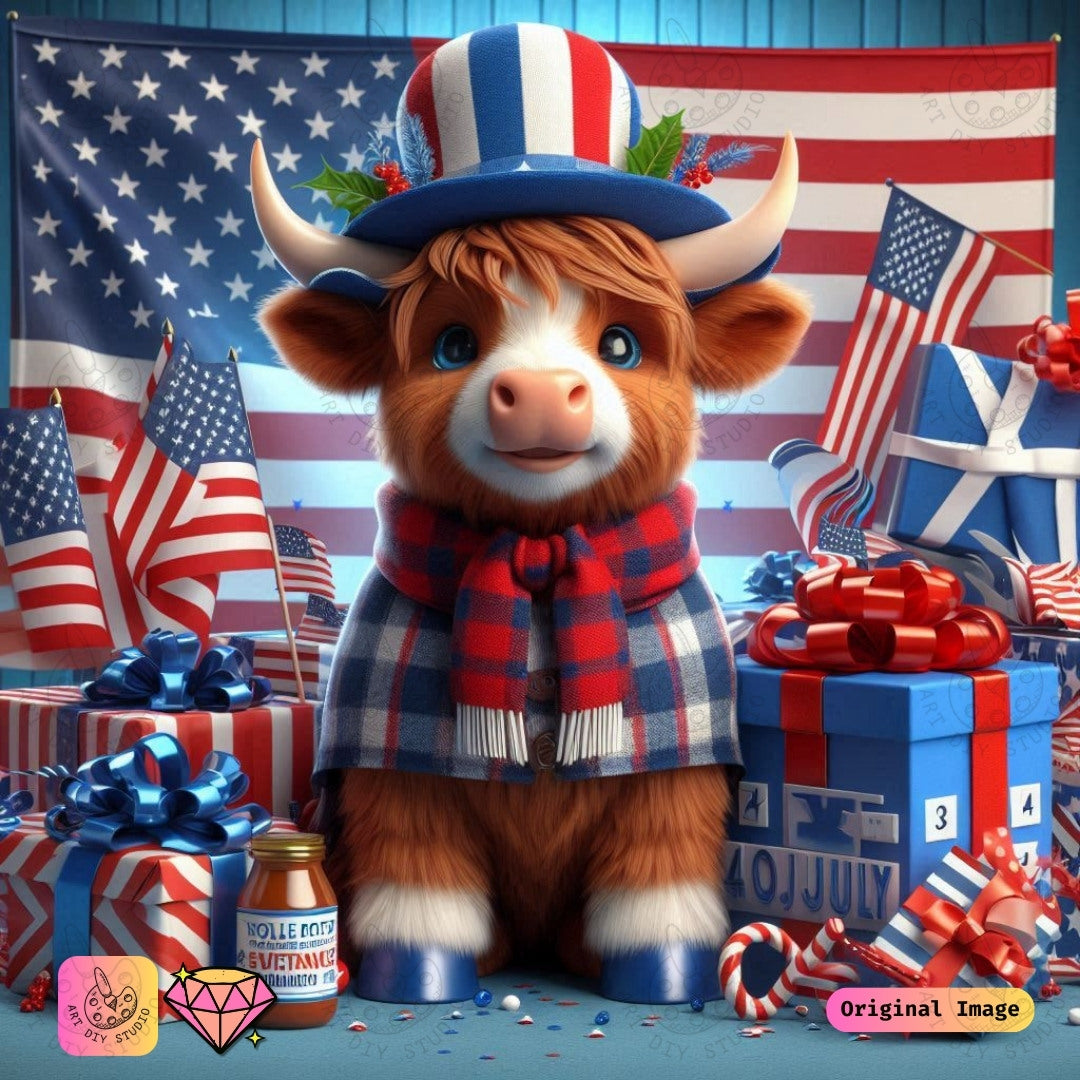 Artdiystudio Star Spangled Moo Diy Diamond Painting Kit Celebrate With Patriotic Charm