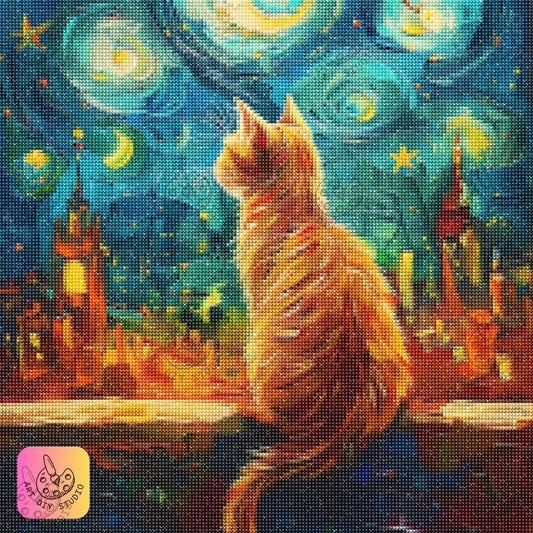 Artdiystudio Starry Night Feline Diamond Painting Kit Whiskers Among The Stars