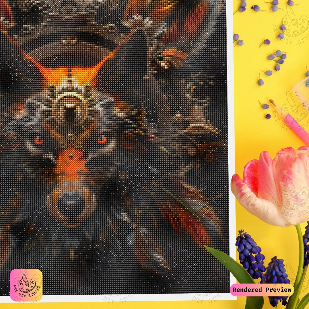 Artdiystudio Steampunk Wolf Blaze Diy Diamond Painting Kit A Fusion Of Fire And Metal 3