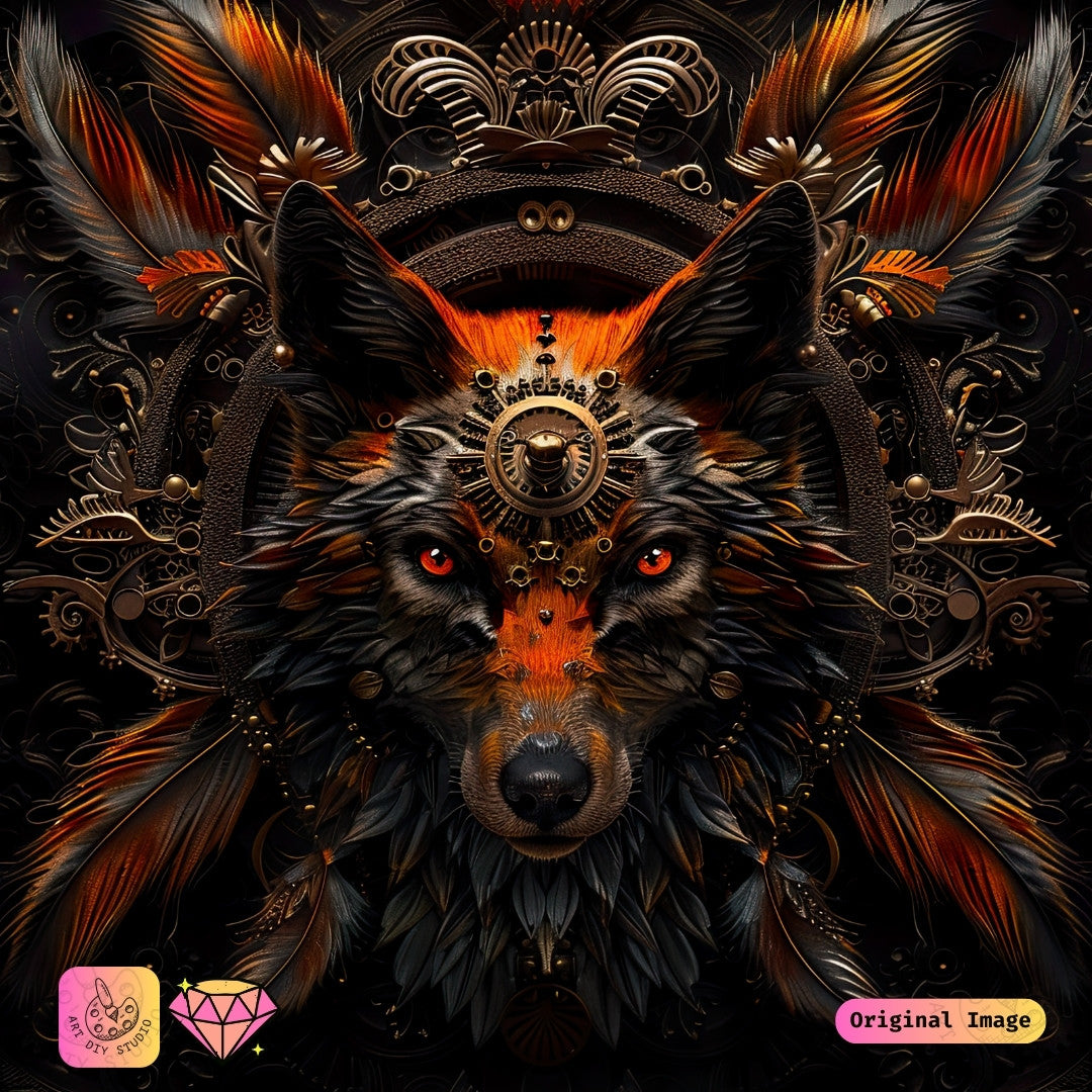 Artdiystudio Steampunk Wolf Blaze Diy Diamond Painting Kit A Fusion Of Fire And Metal