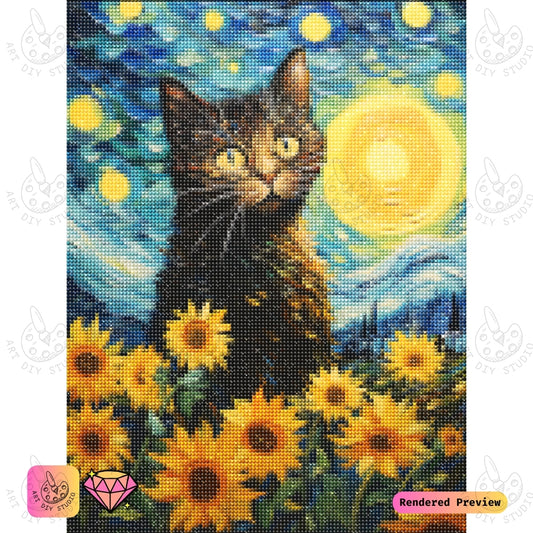 Artdiystudio Sunflower Stare Diy Diamond Painting Kit A Cosmic Feline In Bloom 2