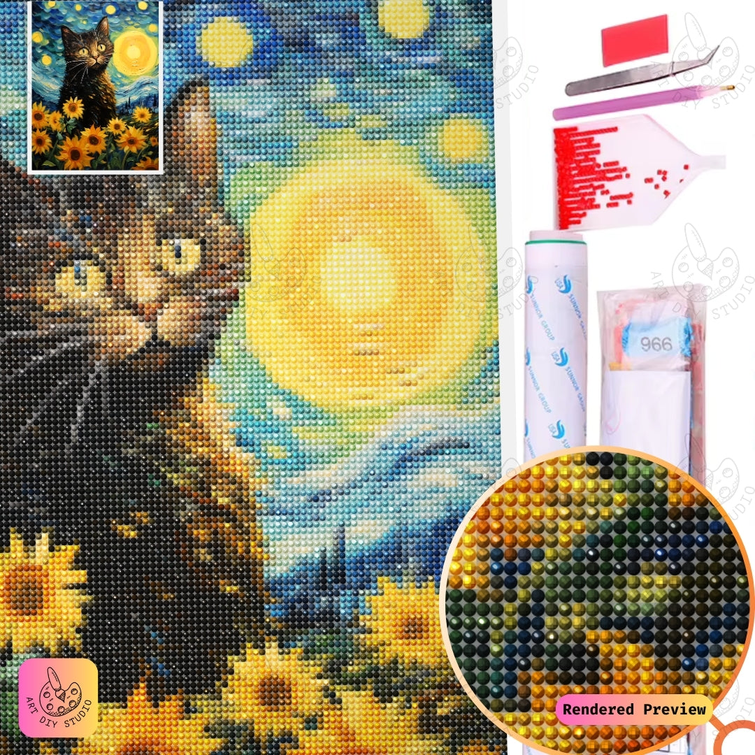 Artdiystudio Sunflower Stare Diy Diamond Painting Kit A Cosmic Feline In Bloom 5