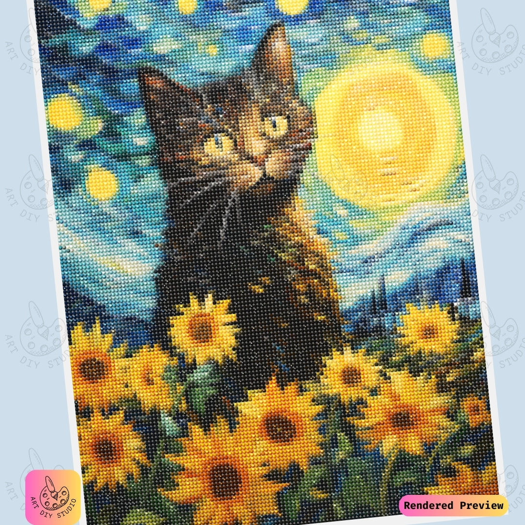 Artdiystudio Sunflower Stare Diy Diamond Painting Kit A Cosmic Feline In Bloom 6
