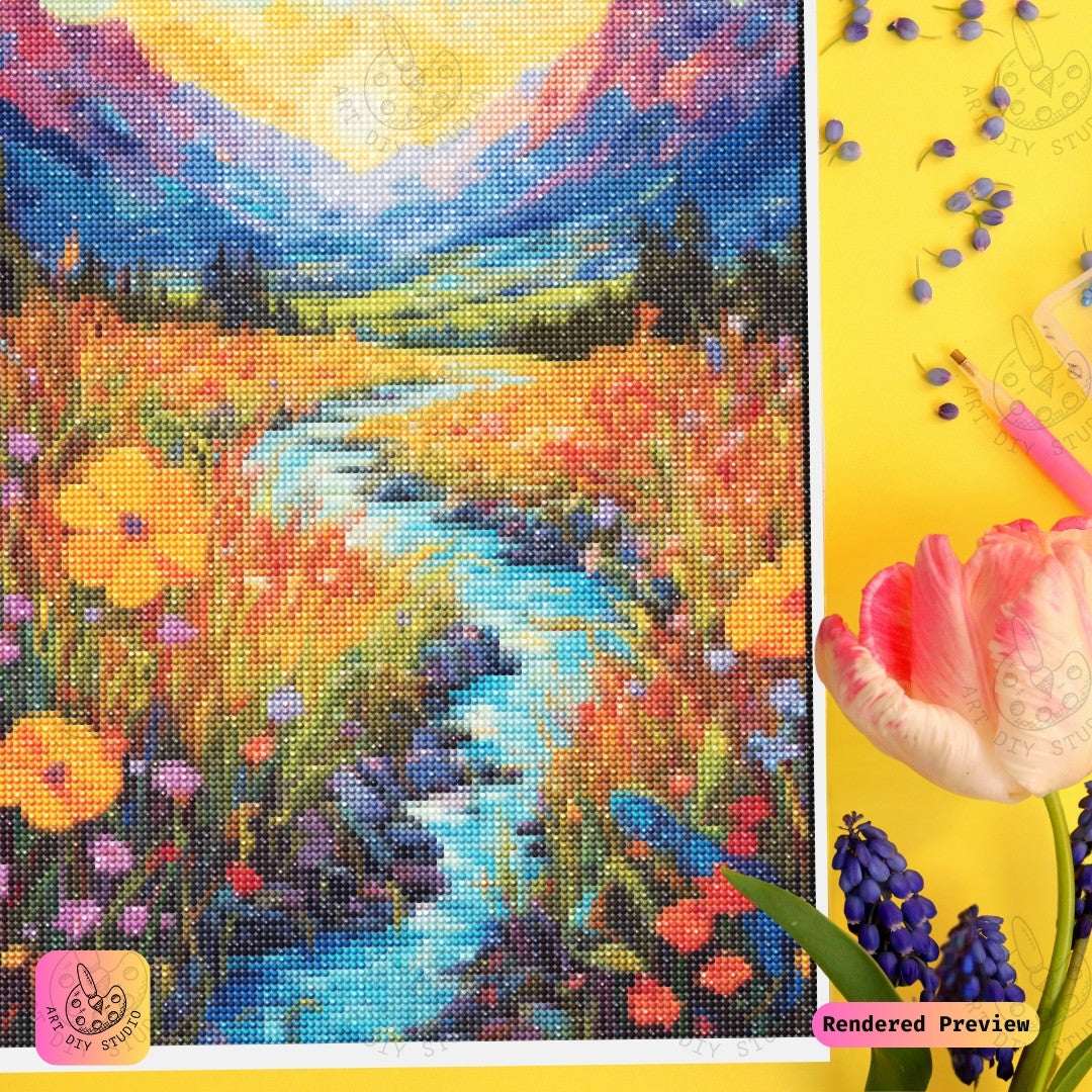 Artdiystudio Sunlit Meadow Bliss Diy Diamond Painting Kit A Tranquil Nature Escape 3