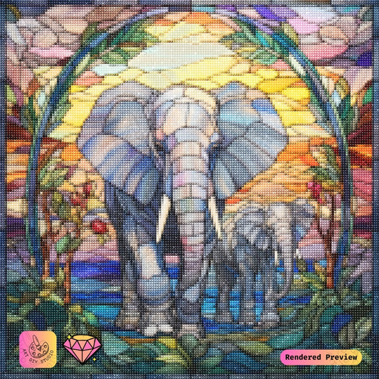 Artdiystudio Sunlit Stained Glass Elephants Diy Diamond Painting Kit A Luminous Harmony In Art 2