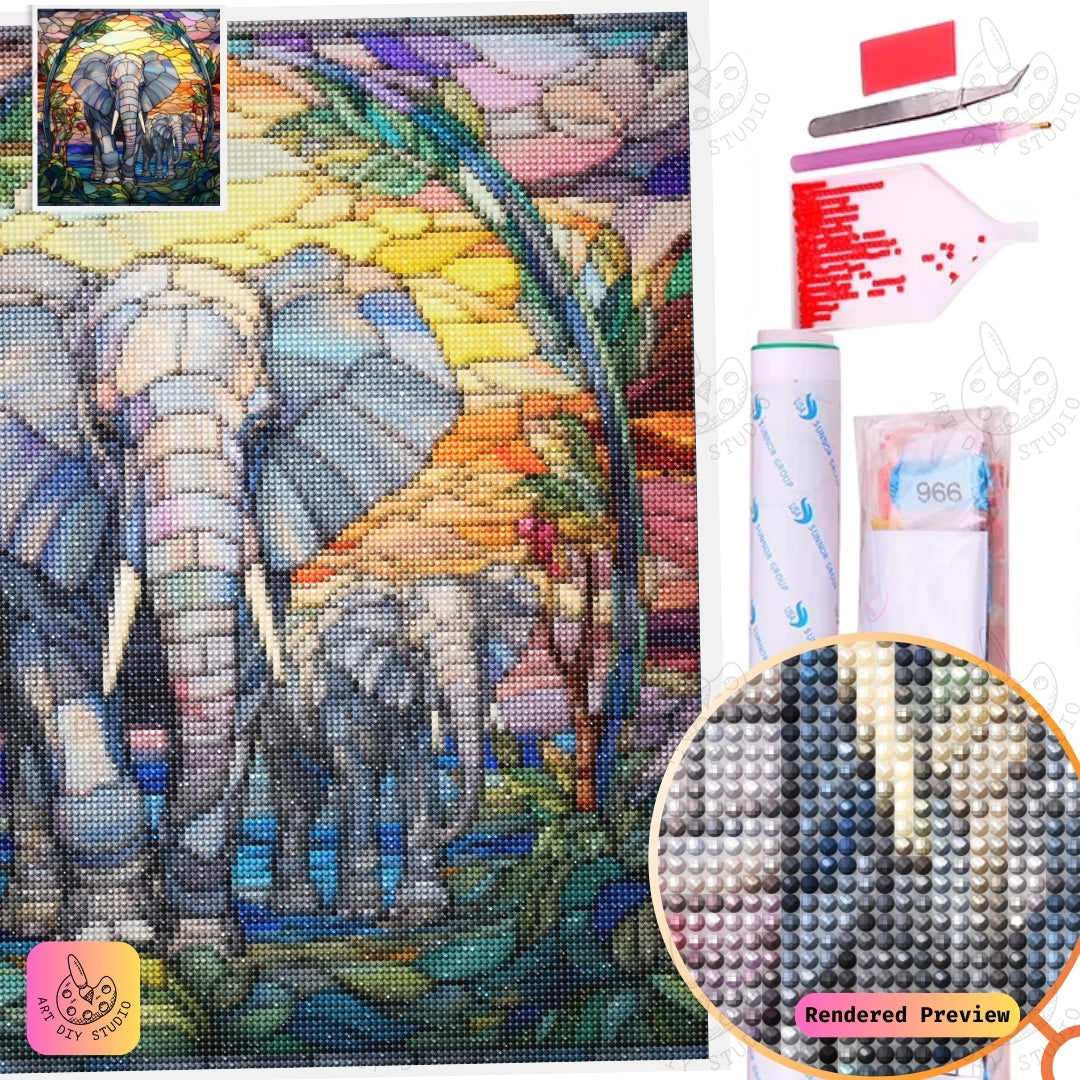 Artdiystudio Sunlit Stained Glass Elephants Diy Diamond Painting Kit A Luminous Harmony In Art 5