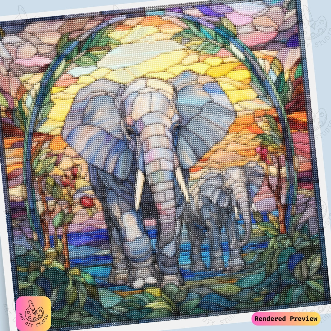 Artdiystudio Sunlit Stained Glass Elephants Diy Diamond Painting Kit A Luminous Harmony In Art 6