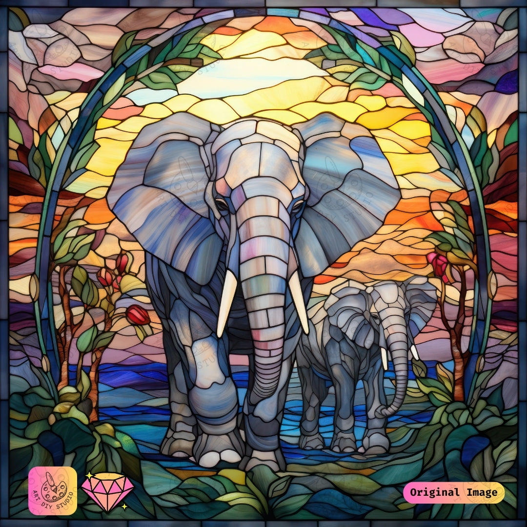 Artdiystudio Sunlit Stained Glass Elephants Diy Diamond Painting Kit A Luminous Harmony In Art