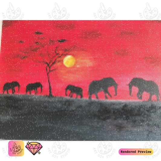 Artdiystudio Sunset Serenade Elephants Diy Diamond Painting Kit A Tranquil Elegance In Art 2
