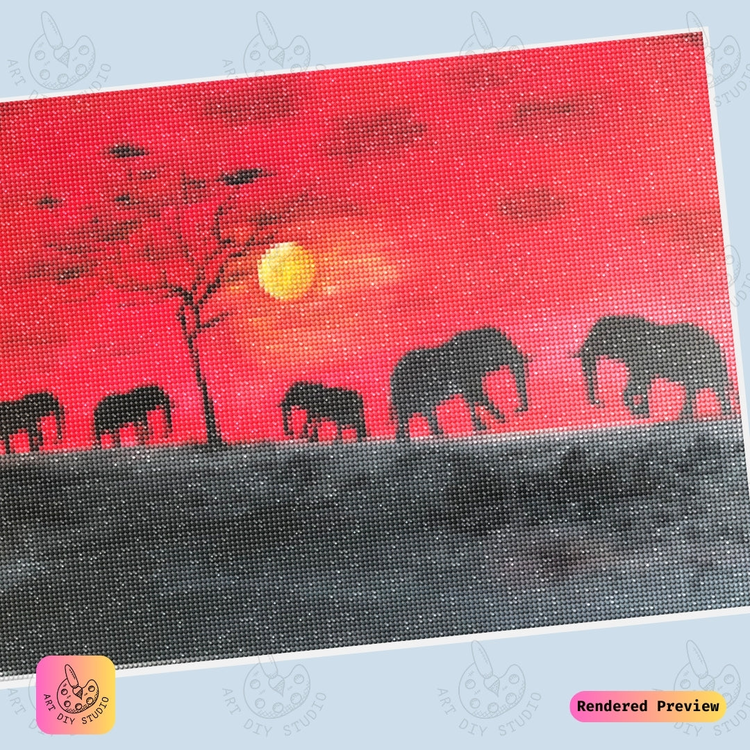 Artdiystudio Sunset Serenade Elephants Diy Diamond Painting Kit A Tranquil Elegance In Art 6