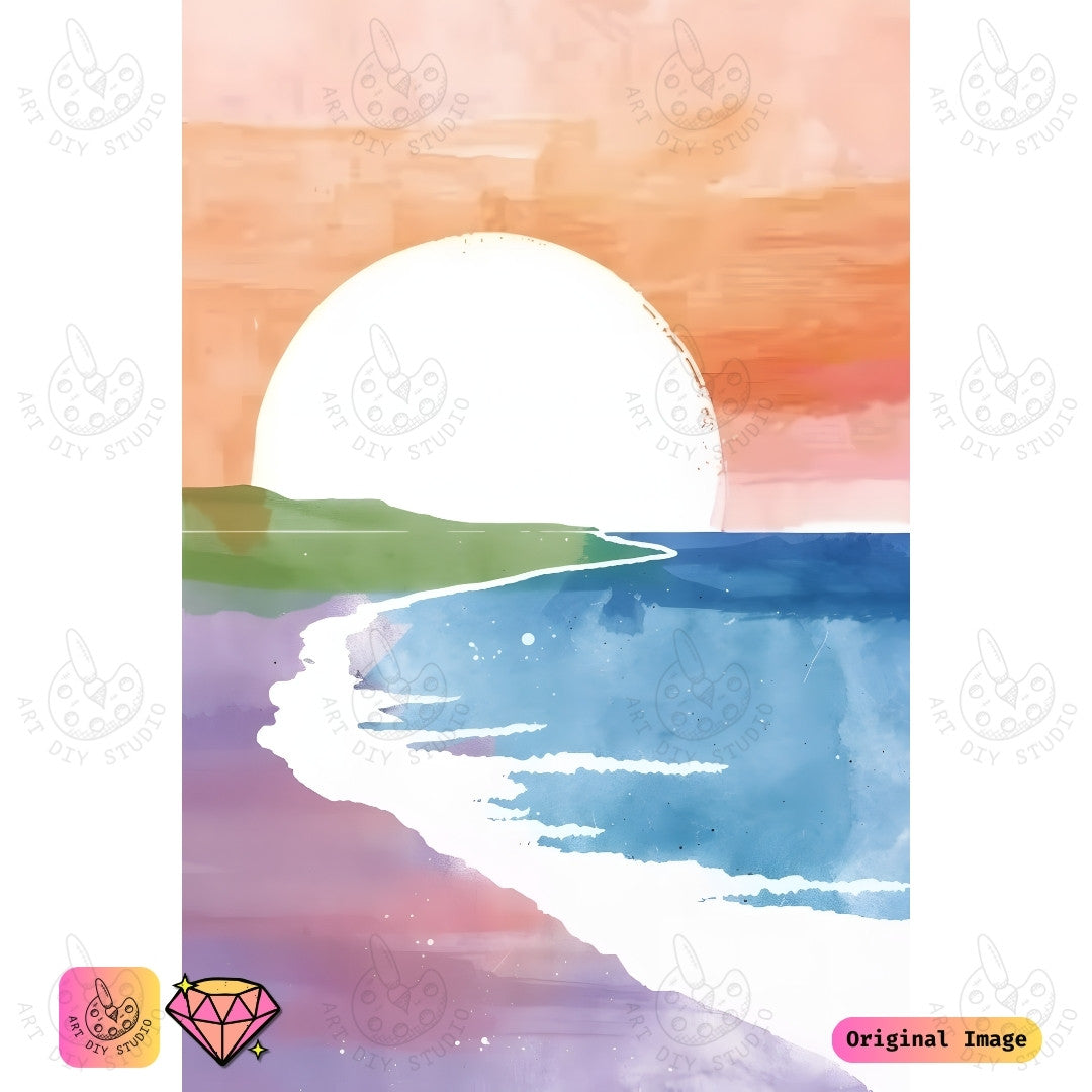 Artdiystudio Sunset Shores Escape Diy Diamond Painting Kit A Tranquil Seaside Journey