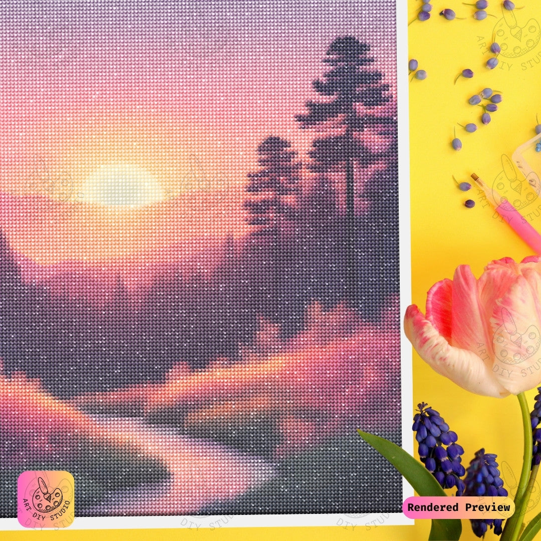 Artdiystudio Sunset Tranquil Escape Diy Diamond Painting Kit A Peaceful Sunset Journey 3