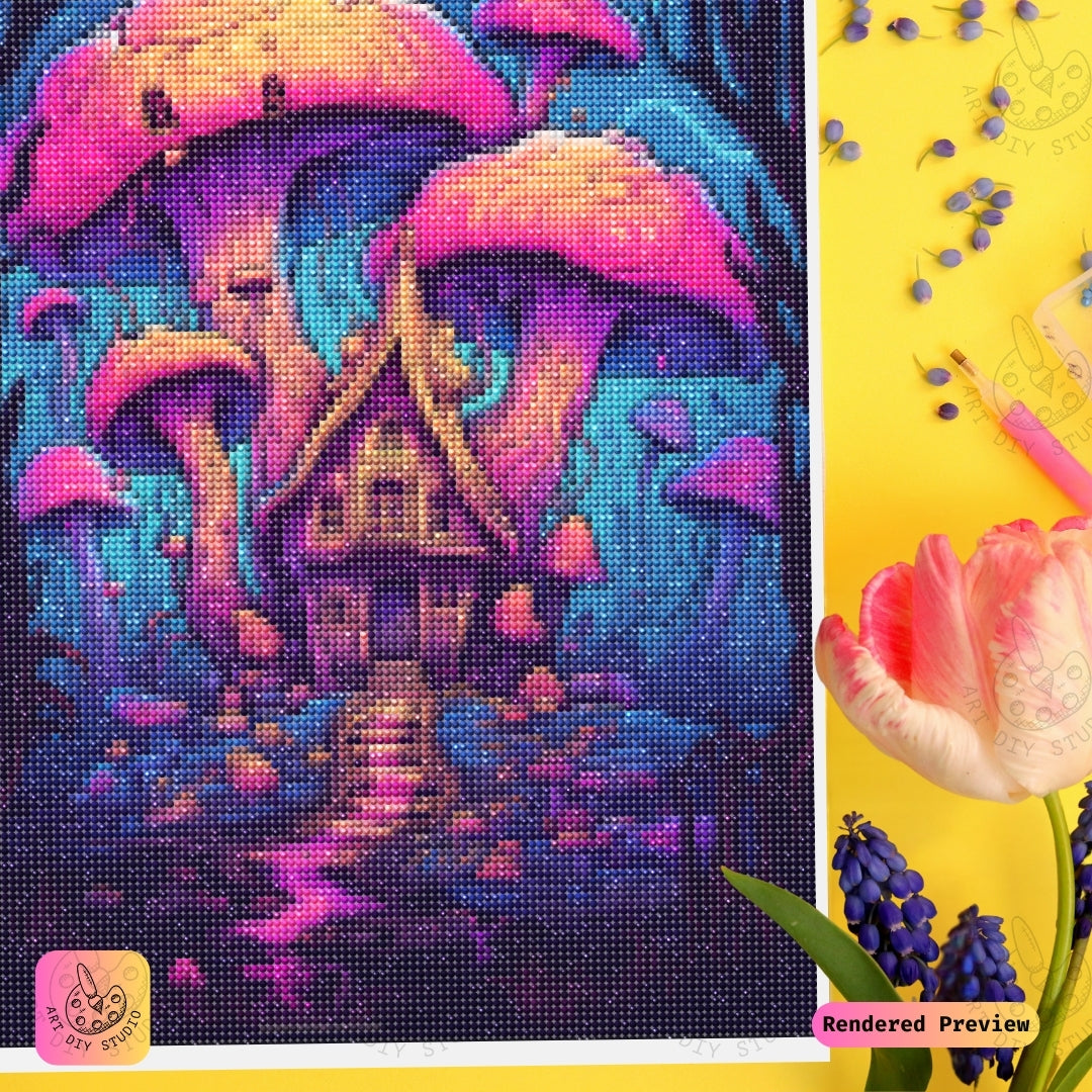 Artdiystudio Surreal Mushroom Hideaway Diy Diamond Painting Kit A Whimsical Dreamscape In Art 3
