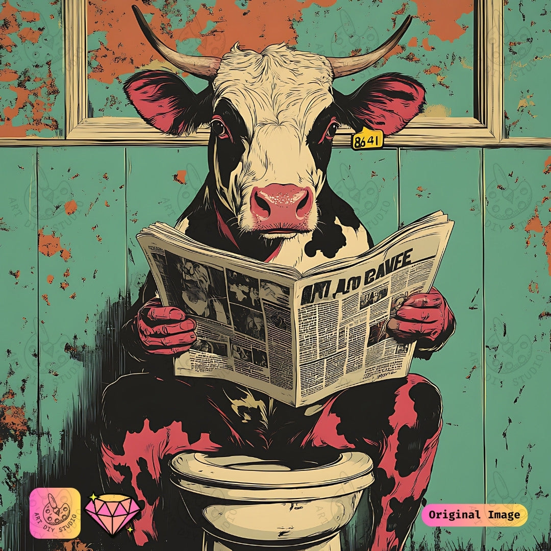Artdiystudio The Cows Morning News Diy Diamond Painting Kit Quirky Farm Art
