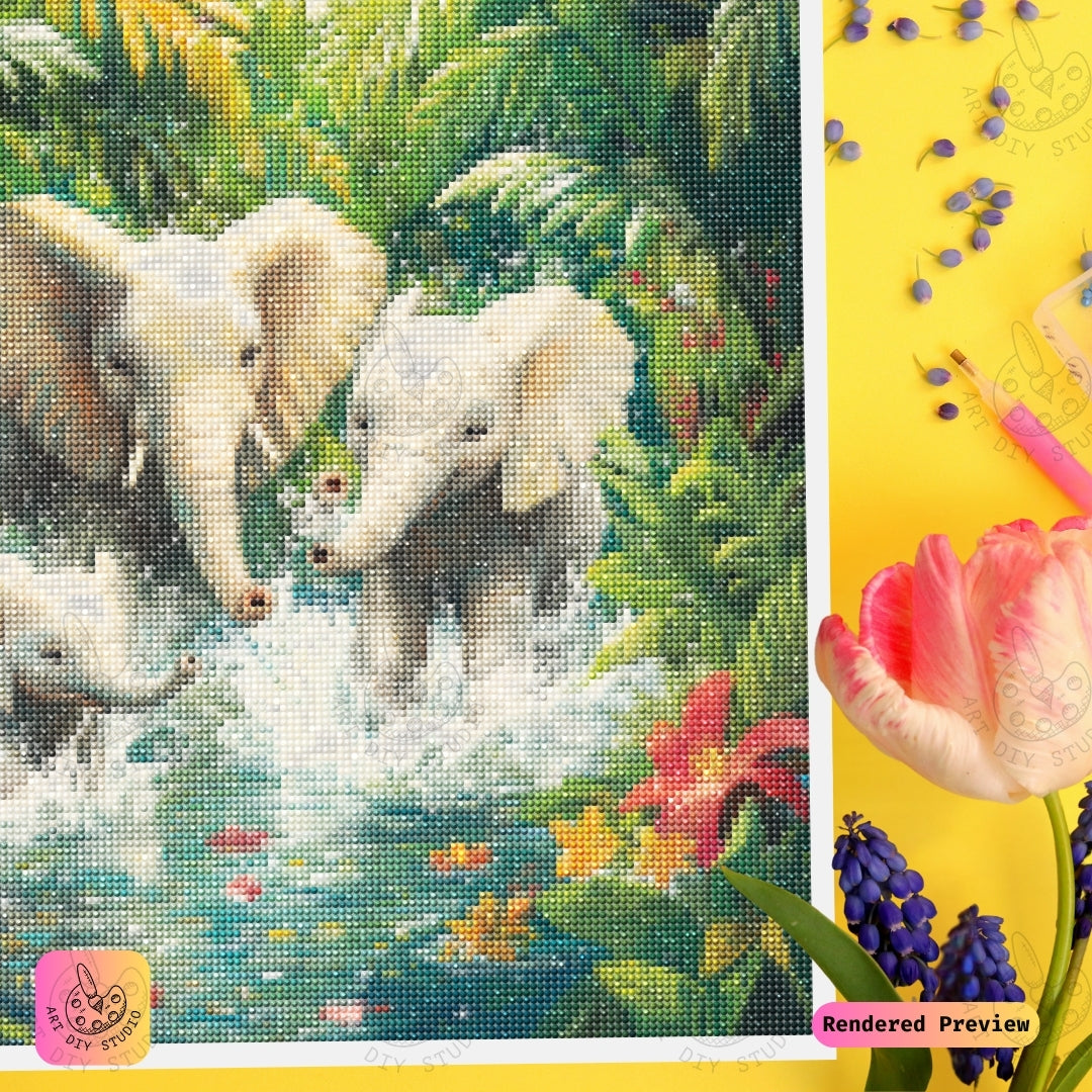 Artdiystudio Tropical Elephant Splash Diy Diamond Painting Kit A Joyful Bond In Art 3