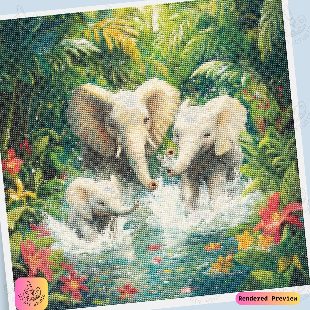 Artdiystudio Tropical Elephant Splash Diy Diamond Painting Kit A Joyful Bond In Art 6