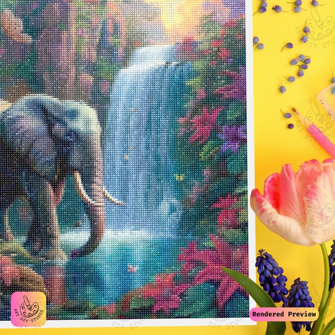 Artdiystudio Tropical Oasis Elephant Diy Diamond Painting Kit A Serene Beauty In Art 3