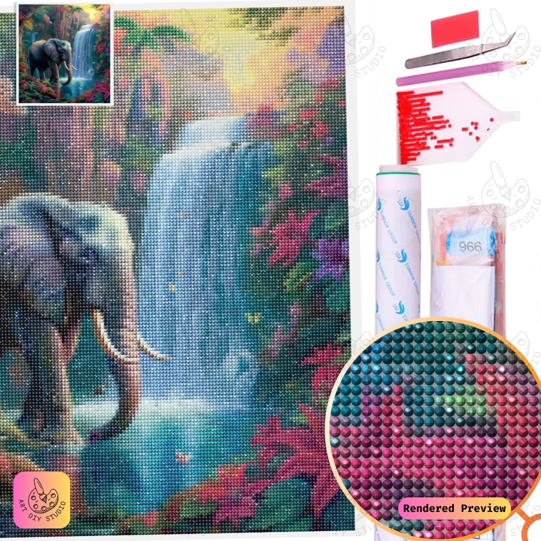 Artdiystudio Tropical Oasis Elephant Diy Diamond Painting Kit A Serene Beauty In Art 5
