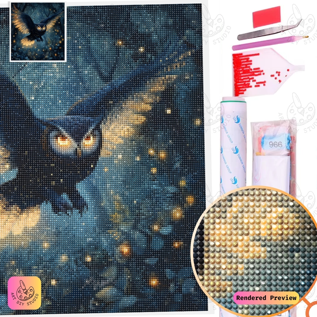 Artdiystudio Twilight Dancer Owl Diy Diamond Painting Kit A Mystical Forest In Motion 5