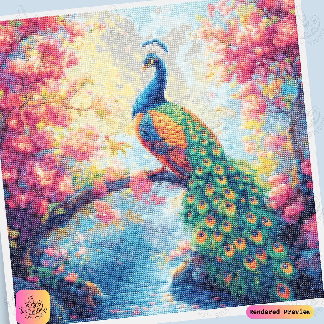 Artdiystudio Vibrant Peacock Bloom Diy Diamond Painting Kit A Masterpiece Of Natures Energy
