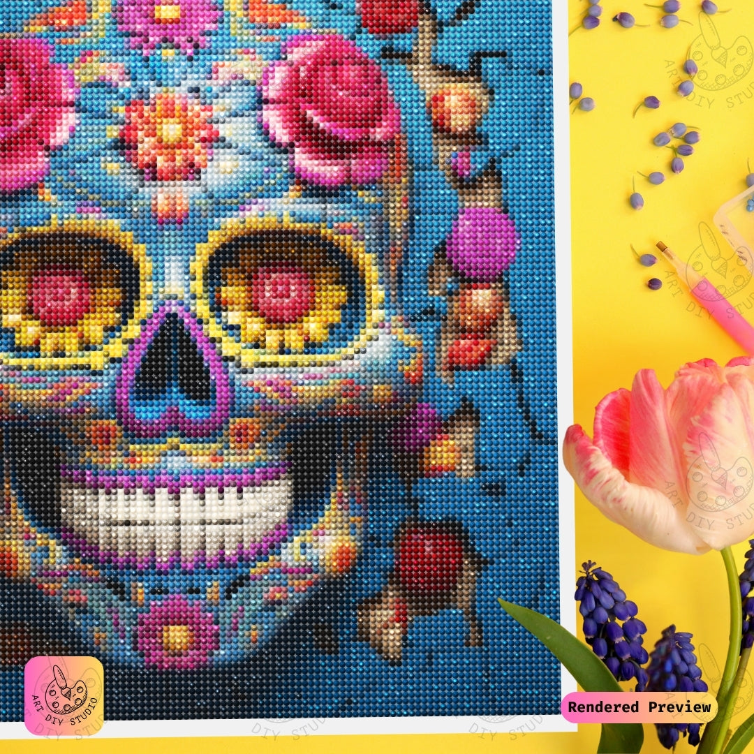 Artdiystudio Vibrant Sugar Skull Diy Diamond Painting Kit A Celebration Of Tradition And Color 3