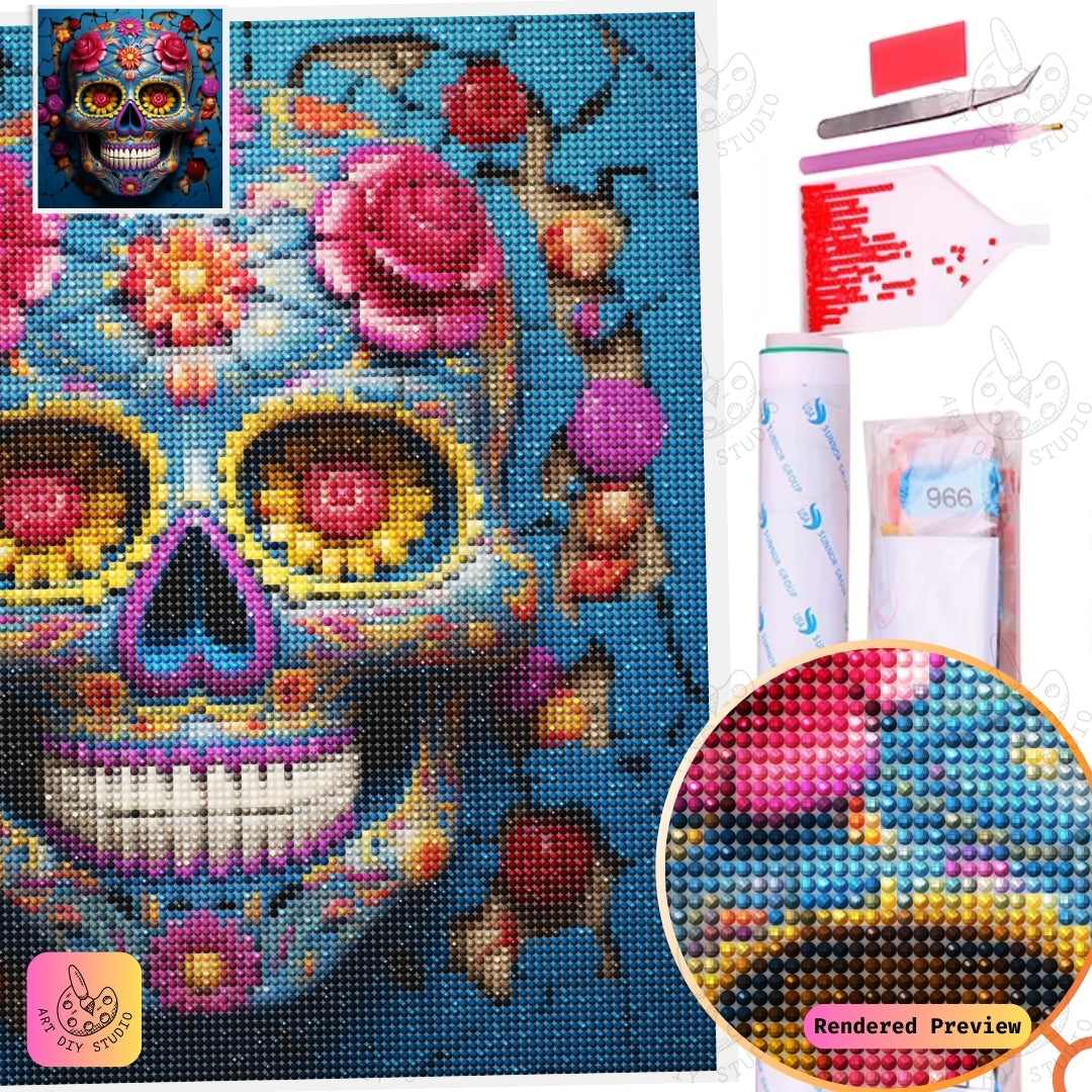 Artdiystudio Vibrant Sugar Skull Diy Diamond Painting Kit A Celebration Of Tradition And Color 5