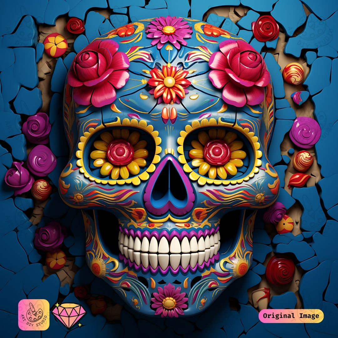 Artdiystudio Vibrant Sugar Skull Diy Diamond Painting Kit A Celebration Of Tradition And Color