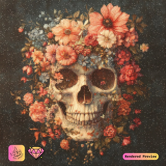 Artdiystudio Vintage Floral Skull Diy Diamond Painting Kit A Timeless Blend Of Elegance And Symbolism 2