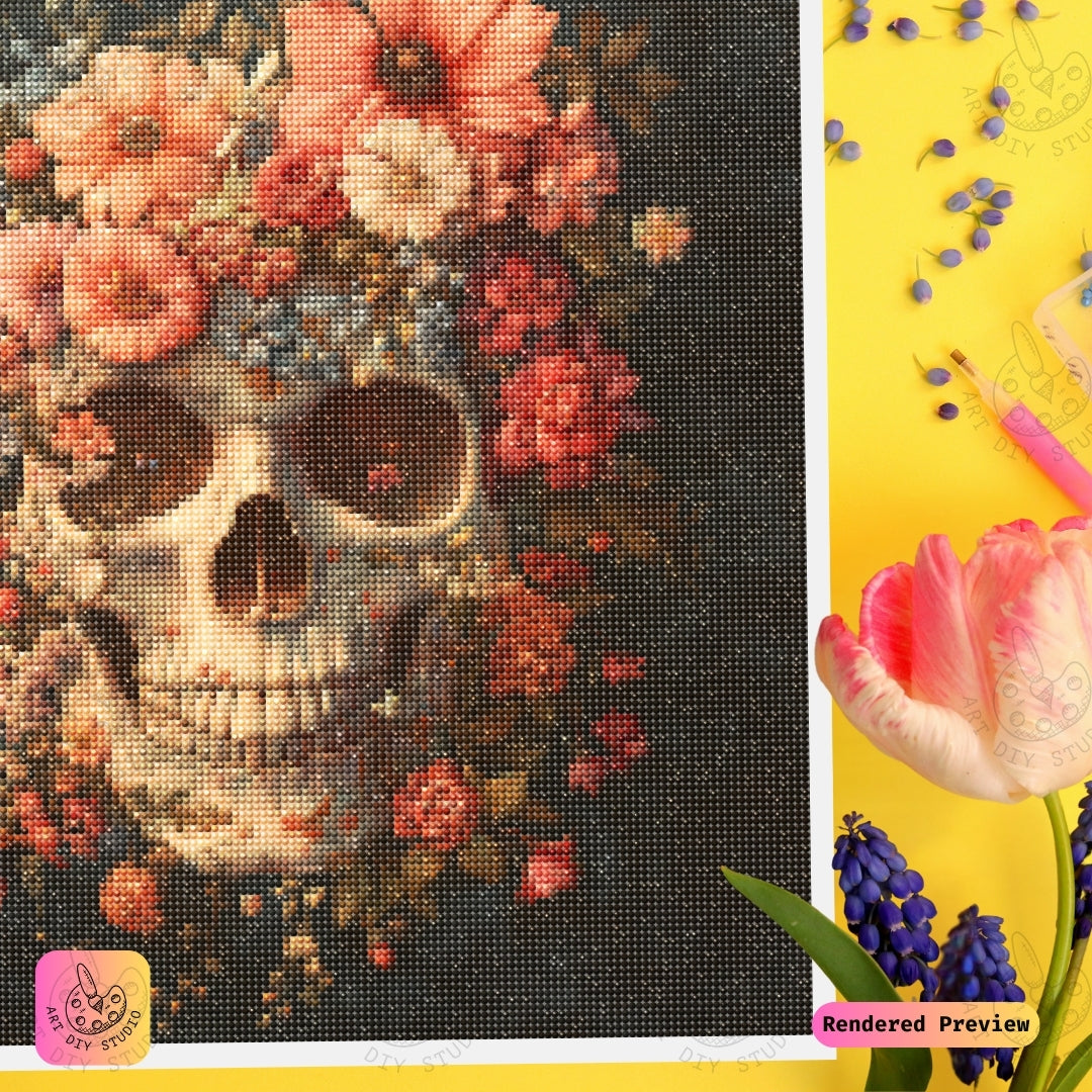 Artdiystudio Vintage Floral Skull Diy Diamond Painting Kit A Timeless Blend Of Elegance And Symbolism 3