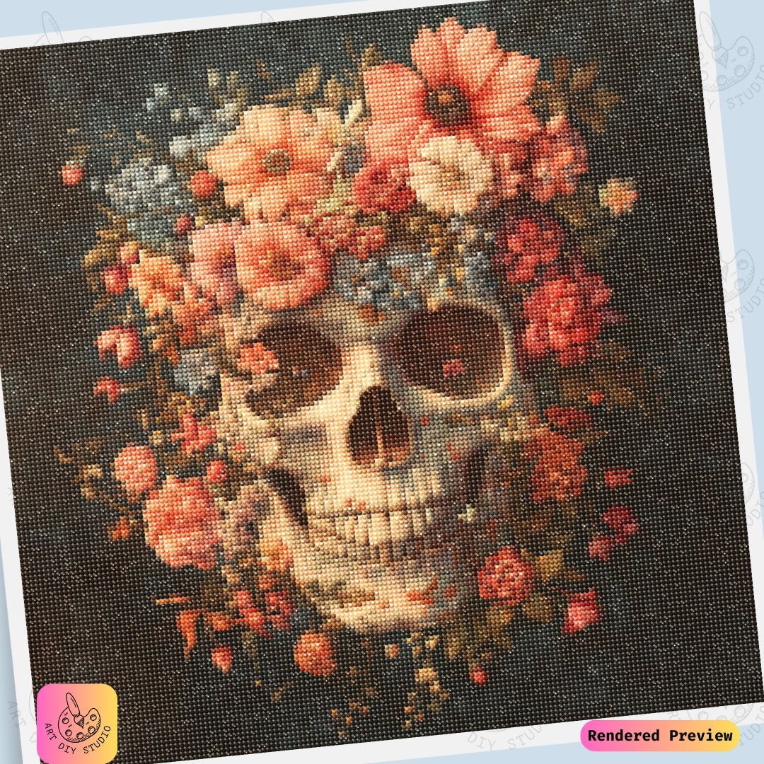 Artdiystudio Vintage Floral Skull Diy Diamond Painting Kit A Timeless Blend Of Elegance And Symbolism 6